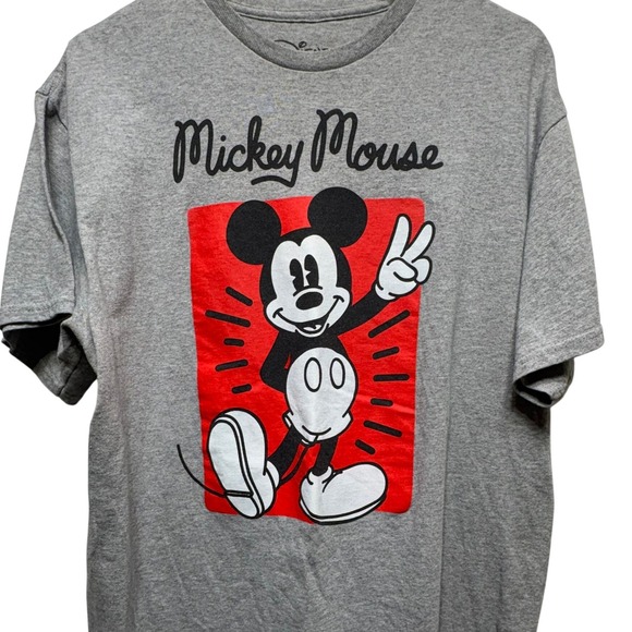 Disney Other - Disney Mickey Mouse Graphic T-Shirt Mens Gray Red Peace Sign Short Sleeve Tee